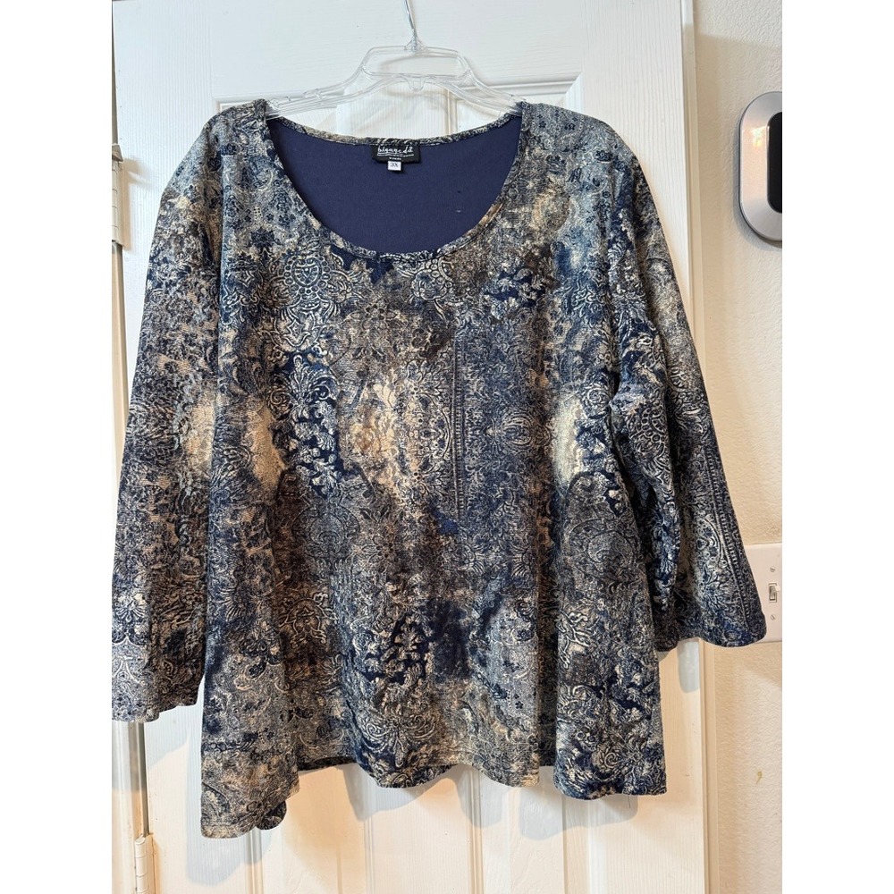 biyaycda plus size blouse blue and cream size 3X pull‎ over lined